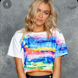 Blackmilk -48HR LTD- Rainbow Vibes Boxy Crop szL